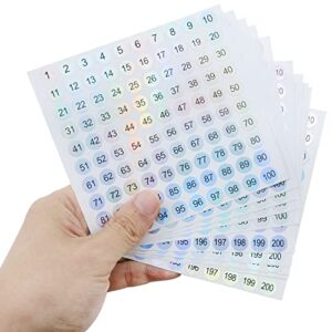 AYLIFU Serial Laser Digital Sticker ;Reflective Round Digital Sticker Self-Adhesive, Office Digital Label Sticker (5 Stickers 1 to 100 + 5 Stickers 101 to 200)