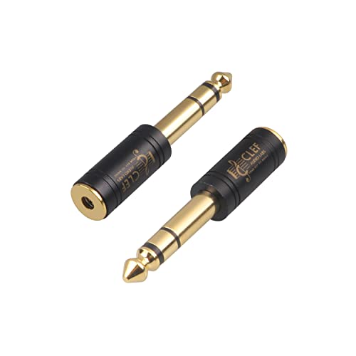 Clef Audio Labs 2-Pack Stereo Audio Jack Adapter, Gold Plated, 6.35mm (1/4'') Male to 3.5mm (1/8'') Female - Pure Copper TRS Plug with Solid Aluminum Shell for Headphones, Amp, Guitar, Digital Piano