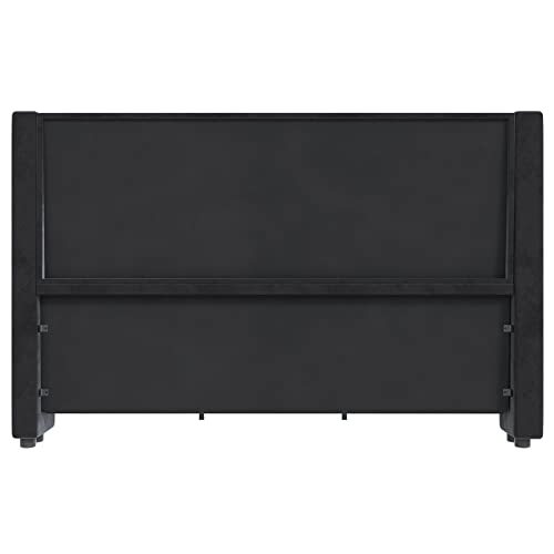 Jocisland King Bed Frame Upholstered Bed Wingback Headboard Velvet Tufted Diamond Button/No Box Spring Needed/Easy Assembly/Black