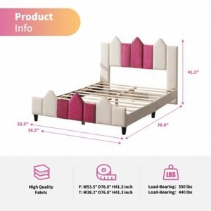 Mixoy Full Size Kids Bed Frames,Upholstered Full Platform Bed Frame for Children with Headboard,Toddler Bed for Girls, Teens,No Box Spring Needed, Easy Assembly(Pink/White,Full)