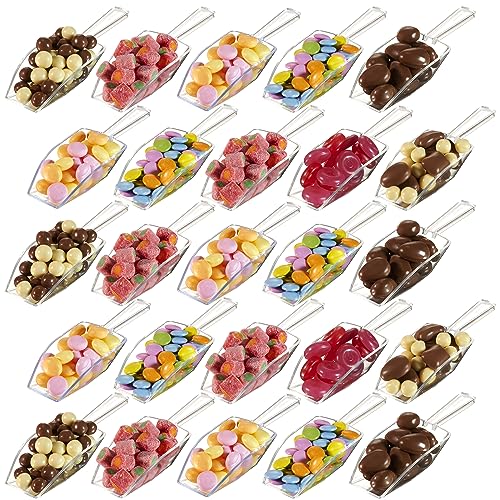 Mini Clear Acrylic Plastic Scoops [24 Pack] for Candy, Ice Cream Bar, Jars, Containers, Coffee, Flour, Dessert Buffets, Kitchen, Weddings, Parties & Concessions, 5.5"