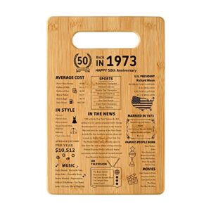 50th wedding anniversary cutting board gifts for women men marriage gifts for couple 1973 poster back in 1973 50th anniversary decorations 100% organic bamboo pre oiled 11"l x 7"w x 0.5"th