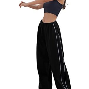 Lianlive Womens Parachute Pants Wide Leg Baggy Y2K Track Pants for Women (Black-S)