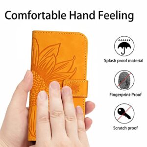 ONV Wallet Case for Oppo Realme 7 Pro - Sunflower Flip Leather Case with Embossment Card Slot Shockproof Kickstand Magnetic Wrist Cover for Oppo Realme 7 Pro [HT] -Yellow-