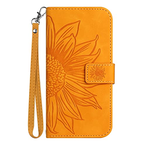 ONV Wallet Case for Oppo Realme 7 Pro - Sunflower Flip Leather Case with Embossment Card Slot Shockproof Kickstand Magnetic Wrist Cover for Oppo Realme 7 Pro [HT] -Yellow-