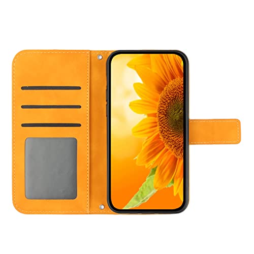 ONV Wallet Case for Oppo Realme 7 Pro - Sunflower Flip Leather Case with Embossment Card Slot Shockproof Kickstand Magnetic Wrist Cover for Oppo Realme 7 Pro [HT] -Yellow-