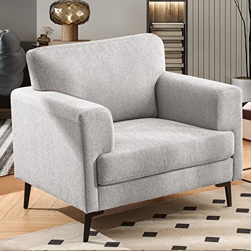 SENYUN Mid Century Modern Accent Chair, Oversized Upholstered Living Room Single Sofa Chair with Metal Legs, Comfy Linen Fabric Reading Lounge Armchair for Apartment, Bedroom, Office