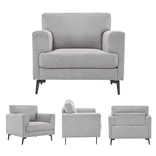 SENYUN Mid Century Modern Accent Chair, Oversized Upholstered Living Room Single Sofa Chair with Metal Legs, Comfy Linen Fabric Reading Lounge Armchair for Apartment, Bedroom, Office