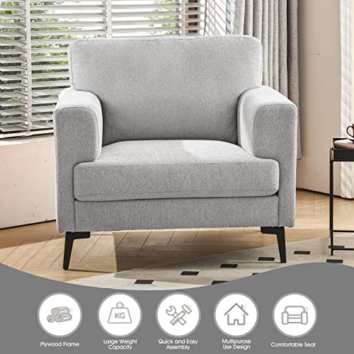 SENYUN Mid Century Modern Accent Chair, Oversized Upholstered Living Room Single Sofa Chair with Metal Legs, Comfy Linen Fabric Reading Lounge Armchair for Apartment, Bedroom, Office