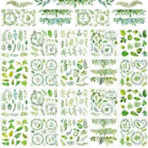 24 sheets rub on transfers flower decor stickers for furniture plant scrapbook stickers vintage waterproof iron on transfers decals for diy crafts wood furniture decor, 5.9 x 5.9 inch (green leaves)