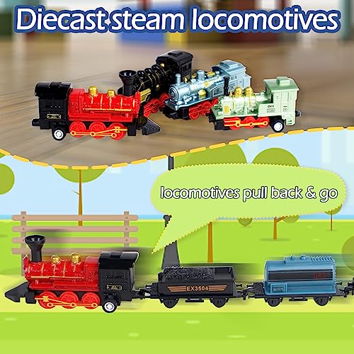 CORPER TOYS Mini Train Toy Set, 4 Packs (24 Pieces) Pull Back Model Train Playset for 3 4 5 6 Year Old Boys Girls, Diecast Steam Train with Linkable Cars for Birthday Gifts