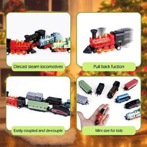 CORPER TOYS Mini Train Toy Set, 4 Packs (24 Pieces) Pull Back Model Train Playset for 3 4 5 6 Year Old Boys Girls, Diecast Steam Train with Linkable Cars for Birthday Gifts