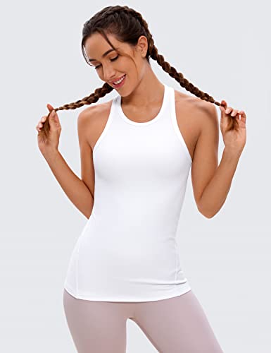 CRZ YOGA Butterluxe Womens Workout Racerback Tank Top High Neck Athletic Camisole Tanks Running Sleeveless Tops Gym Shirts White Medium