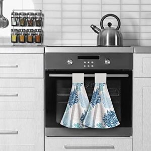 Blue Coral Kitchen Hand Towel - Beach Nautical Coastal Teal Sea Towel Set of 2 Ultra Soft Absorbent Tie Towel Tea Bar Towels for Bathroom Kitchen Laundry Room 12 x 17 Inches