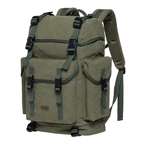 KAUKKO Vintage Casual polyster and Leather Rucksack Backpack(18-CANVAS ARMYGREEN)