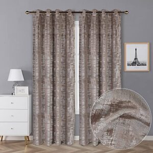 ovzme taupe velvet blackout curtains for bedroom with 100% blackout liner, double layers full room darkening thermal insulated curtains, soft luxury metallic silver, top grommets&box pleat, 2x42x84