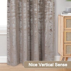 OVZME Taupe Velvet Blackout Curtains for Bedroom with 100% Blackout Liner, Double Layers Full Room Darkening Thermal Insulated Curtains, Soft Luxury Metallic Silver, Top Grommets&Box Pleat, 2x42x84