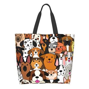 dadabuliu large tote bag doodle funny dog childish reusable grocery bag with inner pocket shoulder bags for women girl travel beach shopping work school