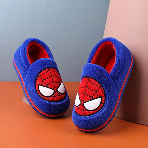 Toddler Little Kids Warm Plush Slippers with Spider Boys House Indoor Shoes Blue, 1.5 Big Kid