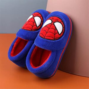 Toddler Little Kids Warm Plush Slippers with Spider Boys House Indoor Shoes Blue, 1.5 Big Kid