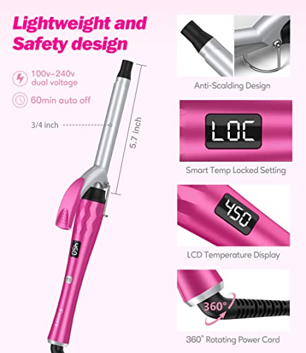 FARERY 3/4 Inch Curling Iron for Defined Curls, Tourmaline Ceramic Curling Iron with Keratin & Argan Oil Infused, Fast Heat Up Hair Curling Wand, Digital Display, Dual Voltage, 60 Min Auto Shut Off