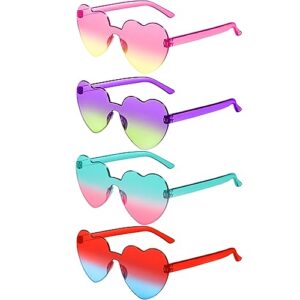 JDHXBMW Heart Sunglasses for Women 4Pairs Heart Shaped Sunglasses Rimless Fun Heart Glasses for Adult Party Favors