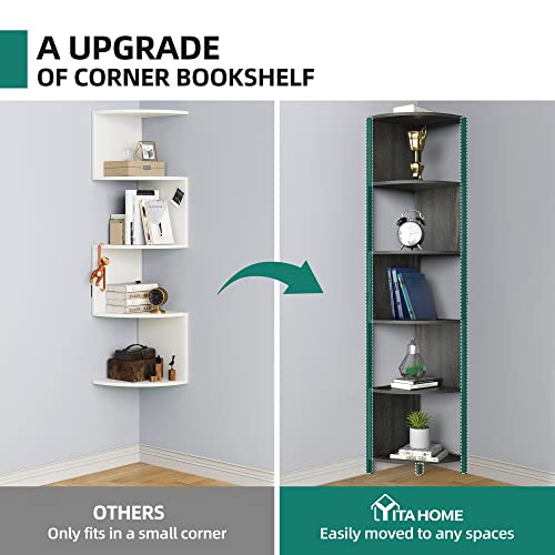 YITAHOME 6-Tier Corner Shelf, 68.8" Tall Industrial Free Standing Corner Bookshelf, 6 Shelf Display Corner Bookcase Open Small Book Shelves for Bedroom, Living Room, Small Space, Charcoal Gray + Black