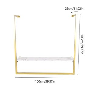 DYRABREST Wall Mounted Metal Display Rack with Shelf, 39" Long U-Shaped Shelf Industrial Pipe Clothes Bar, Window Hanging Garment Racks for Laundry Room Organizer (Gold)