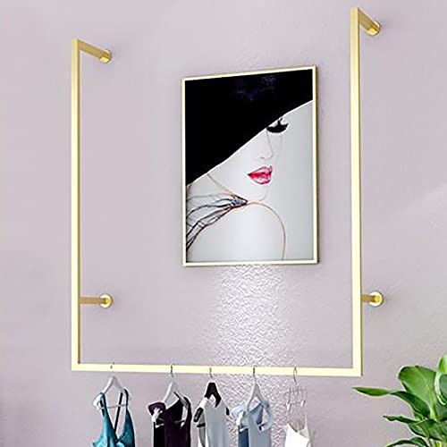 DYRABREST Wall Mounted Metal Display Rack with Shelf, 39" Long U-Shaped Shelf Industrial Pipe Clothes Bar, Window Hanging Garment Racks for Laundry Room Organizer (Gold)