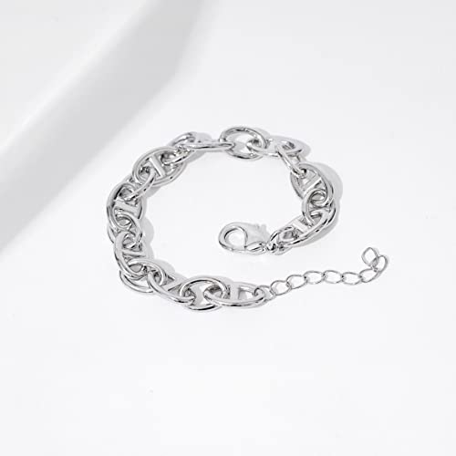 Amazon Essentials Rhodium Plated Mariner Link Bracelet, Silver