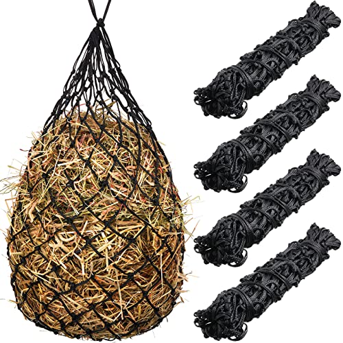 Tudomro 4 Pcs Hay Net Slow Feed Hay Bag 35 Inch Hanging Hay Feeder for Horses Small 2 x 2 Inch Holes Feeding Net Hanging Travel Feeder for Trailer and Stall, Simulates Grazing, Reduce Waste