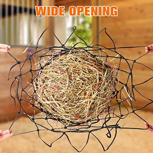 Tudomro 4 Pcs Hay Net Slow Feed Hay Bag 35 Inch Hanging Hay Feeder for Horses Small 2 x 2 Inch Holes Feeding Net Hanging Travel Feeder for Trailer and Stall, Simulates Grazing, Reduce Waste