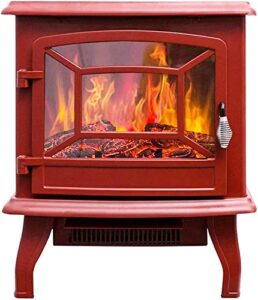 vomkr large electric stove fires freestanding, 1400w electric fireplace heater with wooden led light for overheating protection, red (color : red)