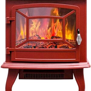 VOMKR Large Electric Stove Fires Freestanding, 1400W Electric Fireplace Heater with Wooden LED Light for Overheating Protection, Red (Color : Red)