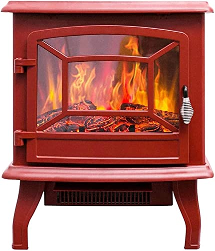 VOMKR Large Electric Stove Fires Freestanding, 1400W Electric Fireplace Heater with Wooden LED Light for Overheating Protection, Red (Color : Red)