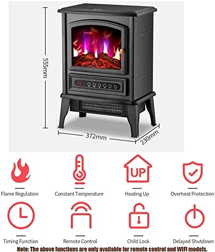 VOMKR Large Electric Stove Fires Freestanding, Electric Fireplace Stove Heater, Recessed and Wall Mounted Freestanding Fireplace with Wood Burning LED Light (Size : Remote Control)