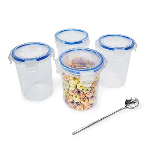 Overnight Oats Container with Lids (Set of 4) plus the Spoon - Perfect for meal prep and breakfast on the go, Oatmeal Container To-Go, Overnight Oats Containers With Lids, Overnight Oats Jars, Microwave Safe BPA Free