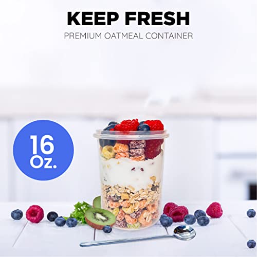 Overnight Oats Container with Lids (Set of 4) plus the Spoon - Perfect for meal prep and breakfast on the go, Oatmeal Container To-Go, Overnight Oats Containers With Lids, Overnight Oats Jars, Microwave Safe BPA Free