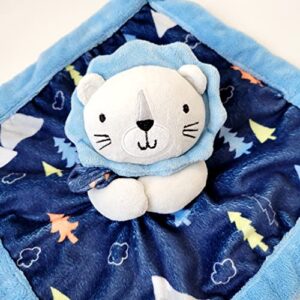 bubby boo baby stuffed animal security blanket - blue lion with rattle head -soft snuggle toy - baby gift - soothing plush toy - baby lovey - perfect baby gift for all babies