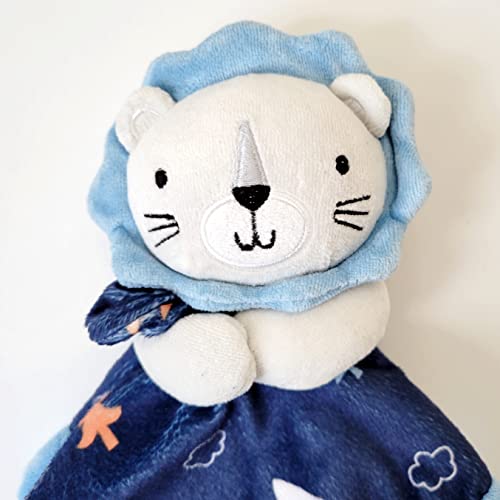 bubby boo Baby Stuffed Animal Security Blanket - Blue Lion with Rattle Head -Soft Snuggle Toy - Baby Gift - Soothing Plush Toy - Baby Lovey - Perfect Baby Gift for All Babies