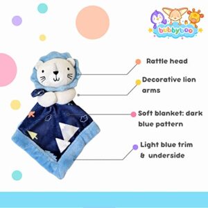 bubby boo Baby Stuffed Animal Security Blanket - Blue Lion with Rattle Head -Soft Snuggle Toy - Baby Gift - Soothing Plush Toy - Baby Lovey - Perfect Baby Gift for All Babies