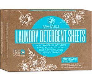 laundry sheets, 100 loads - zero waste, plastic and scent free, natural soap detergent - unscented travel size essentials for washing clothes