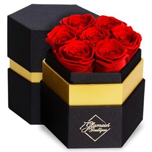 glamour boutique 7-piece forever red rose box - preserved roses in a box, immortal roses in a box that last a year - eternal rose preserved flowers for delivery prime mothers day & valentines day