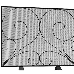 Fire Beauty Single Panel Fireplace Screen Handcrafted Solid Wrought Iron Mesh, Heat-Resistant Fire Spark Guard for Fireplace-Black