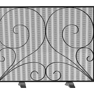 Fire Beauty Single Panel Fireplace Screen Handcrafted Solid Wrought Iron Mesh, Heat-Resistant Fire Spark Guard for Fireplace-Black