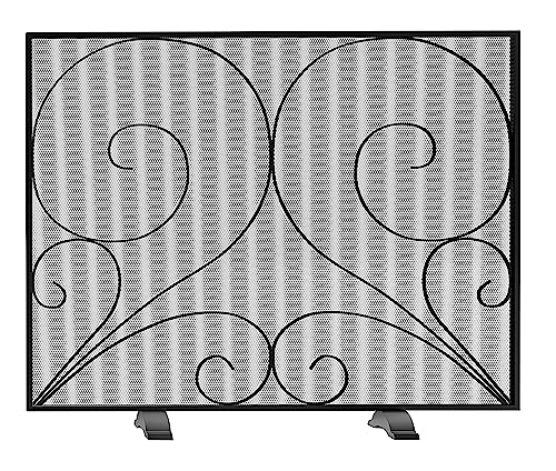 Fire Beauty Single Panel Fireplace Screen Handcrafted Solid Wrought Iron Mesh, Heat-Resistant Fire Spark Guard for Fireplace-Black