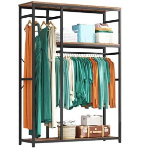 reibii free standing closet organizer clothes rack with storage shelves clothing racks for hanging clothes wooden heavy duty garment rack metal portable closet for hanging clothes 72" h