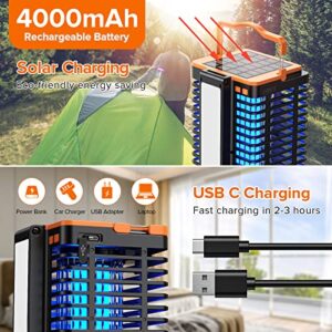 Solar Bug Zapper for Outdoor Indoor, Cordless & Rechargeable Mosquito Zapper with Reading Lamp, 4200V High Powered Mosquito Killer Insect Fly Trap Equipped 4000mAh Battery for Home, Patio, Camping