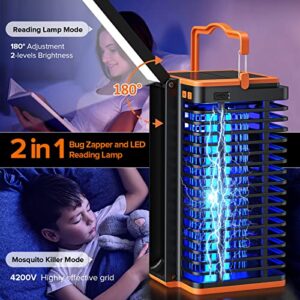 Solar Bug Zapper for Outdoor Indoor, Cordless & Rechargeable Mosquito Zapper with Reading Lamp, 4200V High Powered Mosquito Killer Insect Fly Trap Equipped 4000mAh Battery for Home, Patio, Camping