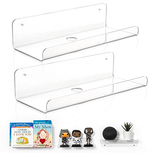 OAPRIRE Clear Acrylic Wall Shelf Set of 2, 10" Floating Book Shelves for Wall, Display Floating Wall Shelves for Bathroom, Bedroom, Kitchen